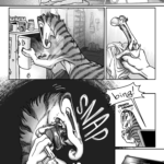 SFX: BEEDLE BEEDLE BEEDLE BEEDLE BEEDLE Talita wakes up to the sound of her alarm and scratches at one of the pointed, velvety brown nubs growing on either side of her lower jaw with a feeling of dull irritation. She gets out of bed shirtless and opens her freezer, taking out a long, thick bone in an opened plastic bag. Clamping down on the knobbed end with her sharp molars, she twists her head and snaps it in half like a breadstick. SFX: SNAP She crunches on the bone happily. SFX: bing! Her tablet sounds out a notification and she picks it up to check the text message. UNKNOWN #: Need help welding again.