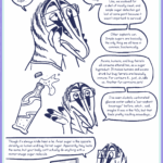 Talita: Oh... I can't taste sugar... It's a centaur thing. Like, we evolved for a diet of mostly meat, and simple sugar detection got lost at some point because it wasn't important to survival. Other sophonts can. Simple sugars are basically the only thing we all have in common, biochemically. Avians, humans, and bug ferrets all consume ethanol too, as a sugar byproduct. It makes humans and avians drunk but bug ferrets are basically immune. For centaurs it... just, uh, kills us. Another fun carnivore perk! I've seen alcoholic carbonated glucose water called a "pan-sophont beverage!" before, which... well, maybe it was in the 40s, but that feels pretty insulting nowadays... Though it's always kinda been a lie. Avian sugar is the opposite chirality as human and bug ferret sugar. Apparently they taste the same, but your body can't actually do anything with a mirror-image sugar molecule. Except give you the runs, I've heard. Heh.