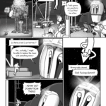 The scissor lift begins to retract for repositioning. Bip's avatar is flopped over the tops of the comic panels, looking frustrated. Bip: I don't have much time to wait, I've got a rapidly approaching appointment with the launch loop. Can you do it off the clock? Talita switches radio channels and turns to write something on a physical logbook with a pen attached to its ring binding. Adam dismounts the scissor lift behind her. SFX: clk Talita: Tod's gonna ask questions if I pull that too often. Adam hops up the radio tower foundation and begins to scale the ladder up to the tower's ring platforms. Bip: Is there a tool I can borrow..? Talita: Hm... actually, I might be able to replace the claws with something more— She notices Adam out of the corner of her eye. Talita: –ADAM! GET DOWN FROM THERE! Bip's avatar pokes down in front of the comic panel with an apologetic sweat drop. Bip: Wrong radio channel. Talita: God fucking dammit!