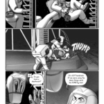 Adam continues to the scale the rungs of the ladder. Then, without warning, Talita's hands clamp around his rib cage and she plucks him off the structure, putting him down on the foundation of the tower with an unceremonious THUMP. The surprise wearing off, he gets up and turns to look at her furious face. SFX: clk Talita: Do you have a deathwish⁉ Adam: It's GOT handrails! If we were using the damn things we'd be DONE by now!